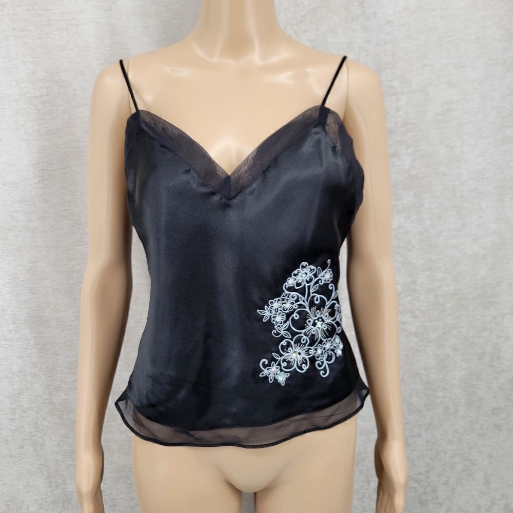 Cinema Etoile Y2K Black Satin and Mesh Cami  Whimsigoth Coquettegirl